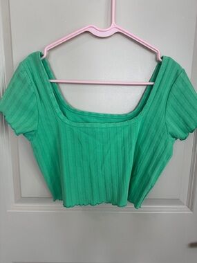 aerie offline Green Ribbed Square-Neck Crop Top